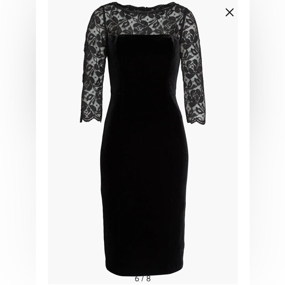 Eliza J lace & velvet sheath black midi dress 3/4 sleeves fully lined‎ sz 8 - Picture 5 of 16